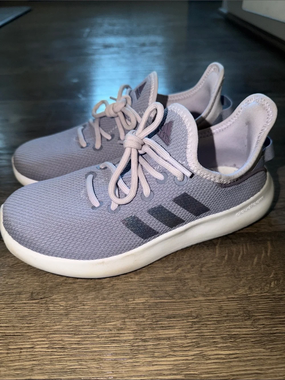 adidas Kids Lace-Up Sneakers in Lavender with Dark Purple Stripes